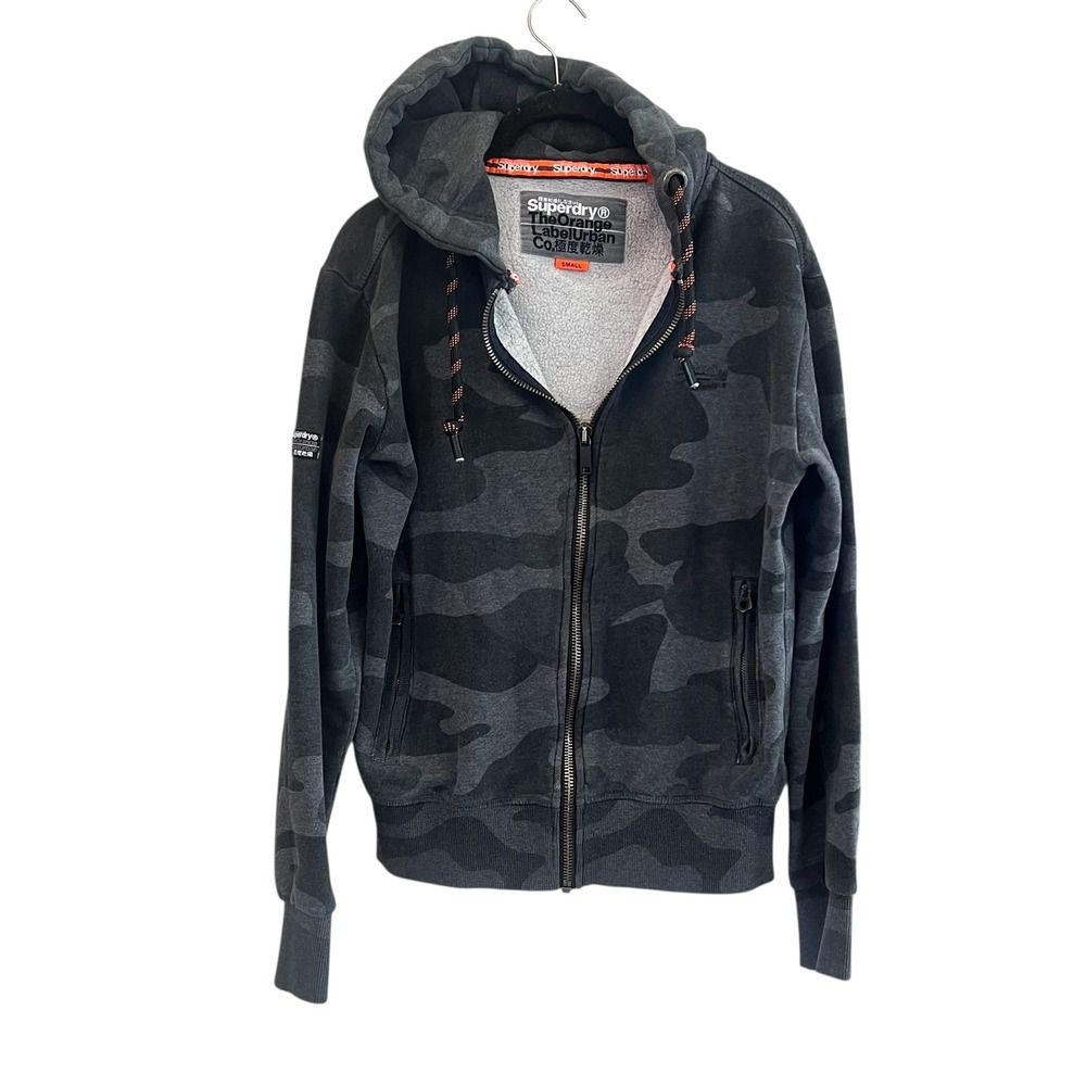 Superdry Orange Label Urban full-zip hoodie charcoal camouflage print size small